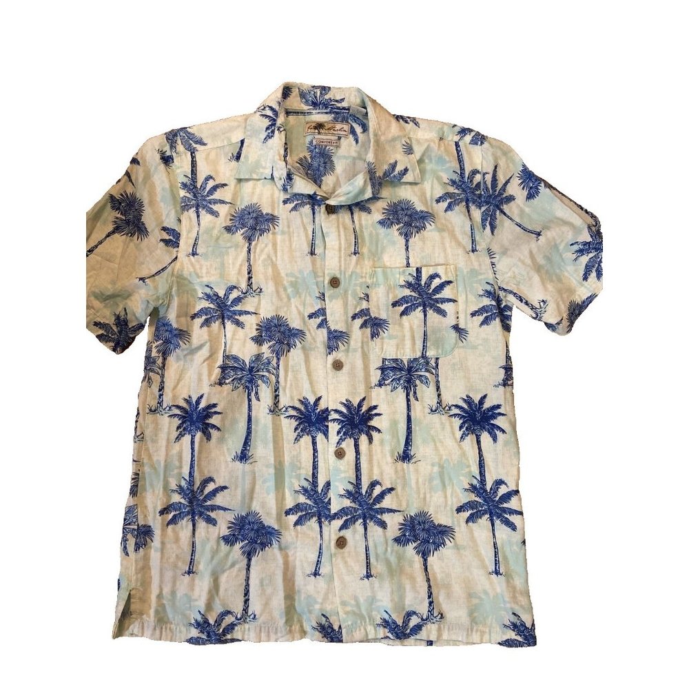 Joe Marlin Shirt Mens Medium Hawaiian Palm Short Sleeve Button up Casual Aloha